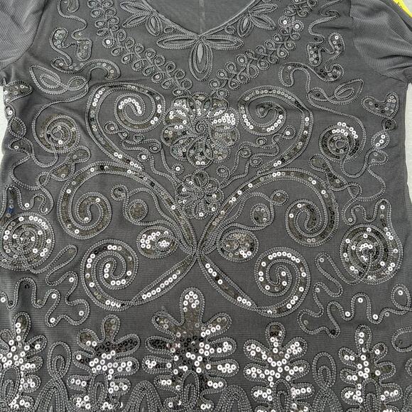 Black sequin women’s top with 3/4 length sleeve, women's size M - Picture 5 of 8